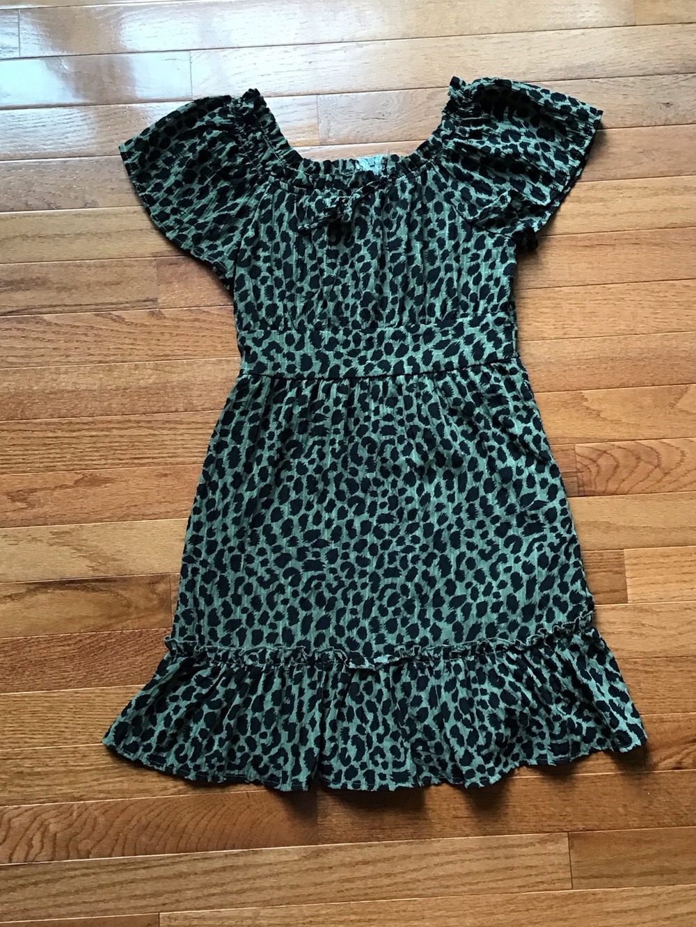Girls miami Green and Black Leopard Ruffle Hem Dress